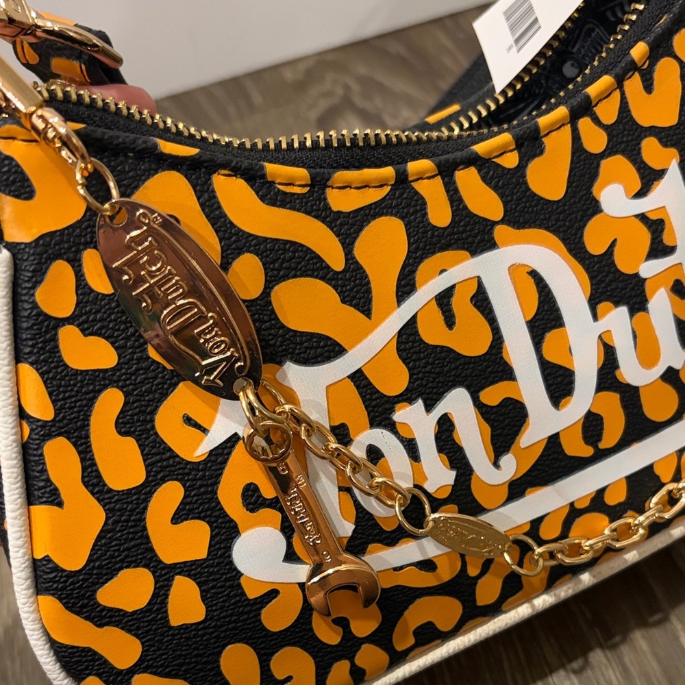 Von Dutch Black, Orange & White Leopard Shoulder Bag - Picture 5 of 5